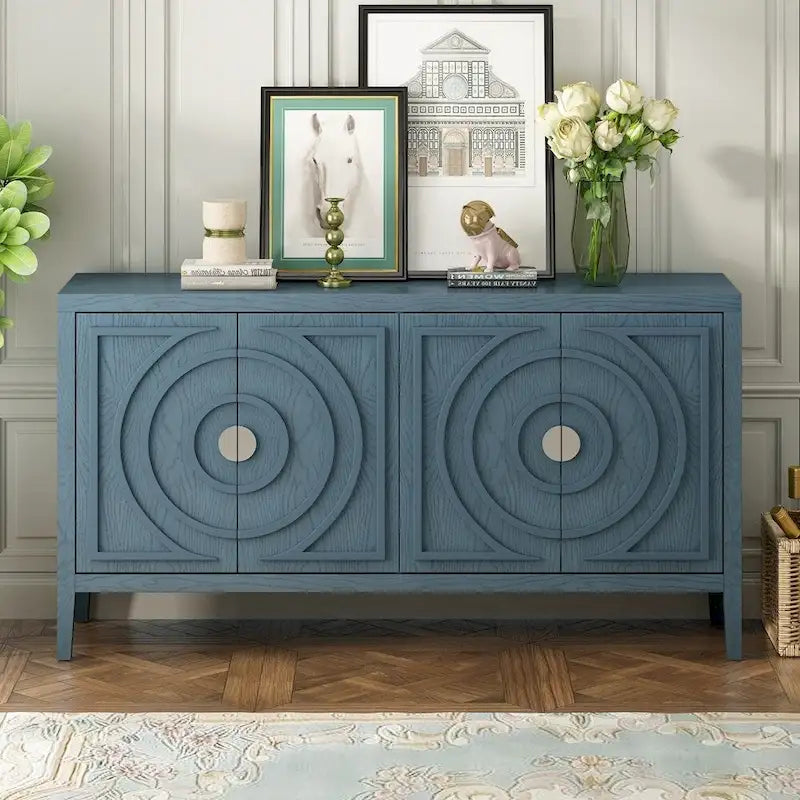 Retro Sideboard with Circular Groove Design and Round Metal Door Handle