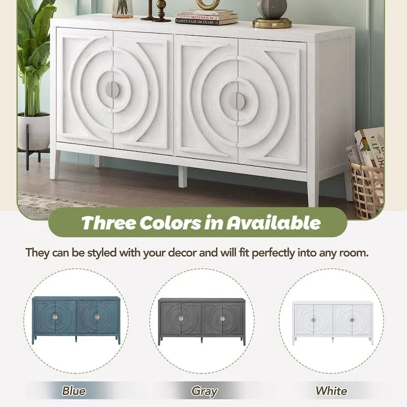 Retro Sideboard with Circular Groove Design and Round Metal Door Handle