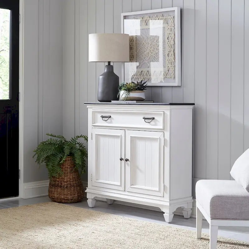 42-Inch Wirebrushed White and Charcoal Accent Hall Console with Drawer and Doors