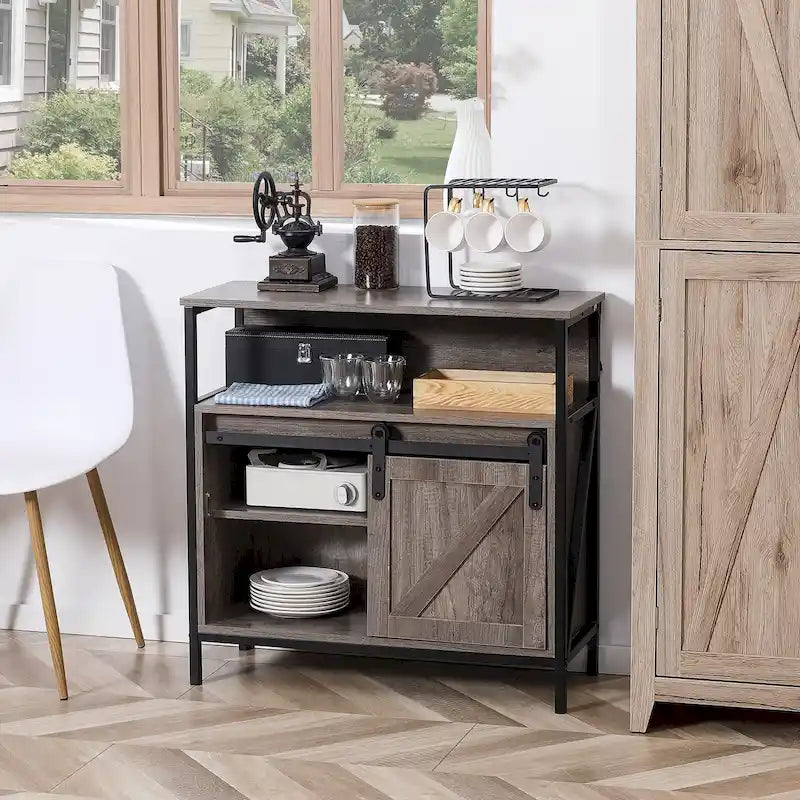 Farmhouse Buffet Cabinet with Sliding Barn Door and Adjustable Shelf