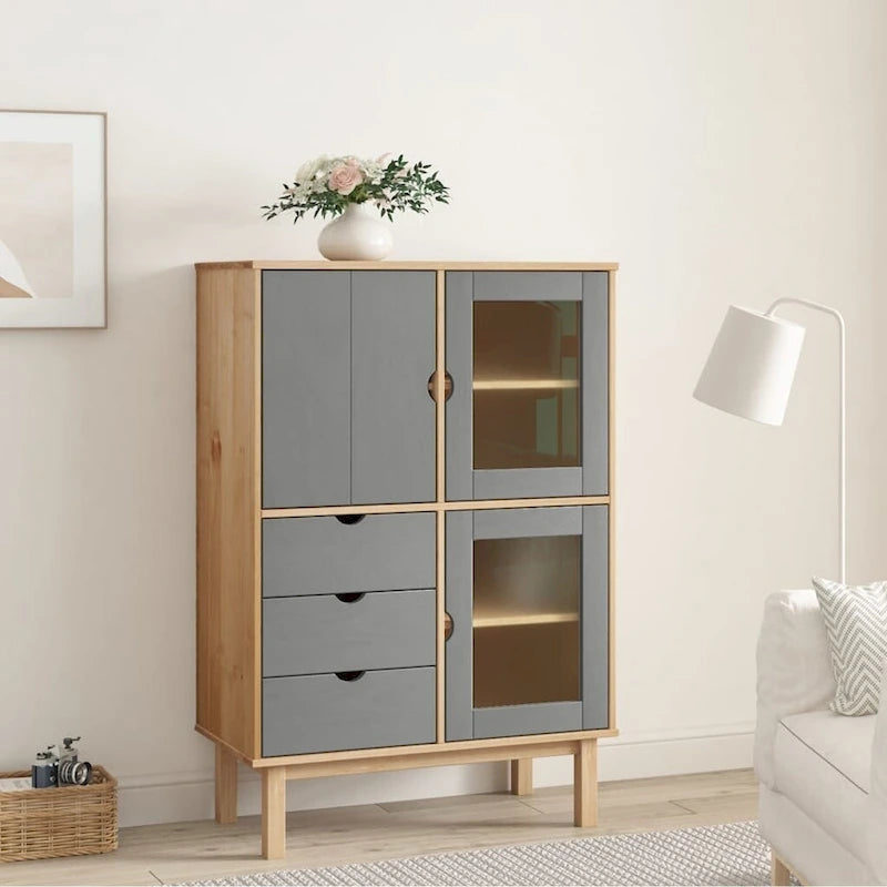 vidaXL Highboard OTTA 33.5x16.9x49.2 Solid Wood Pine - 33.5 x 16.9 x 49.2