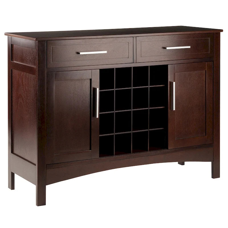 Cappuccino Buffet Cabinet with Wine Grid and Sliding Doors