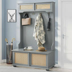 Cassettiera contenitore in legno stile coloniale classico con ante decorative in rattan intrecciato