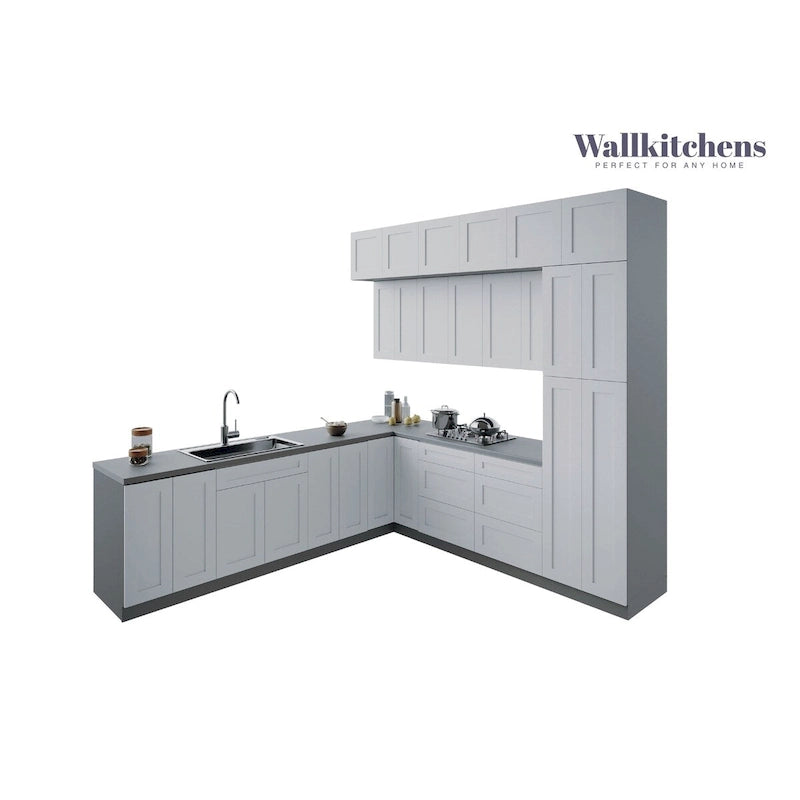 White Matte Modern Kitchen Cabinet Set - 9Ft Wide Base