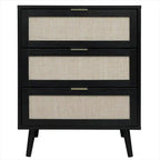 Mobiletto portaoggetti in rattan a 3 cassetti con gambe in legno