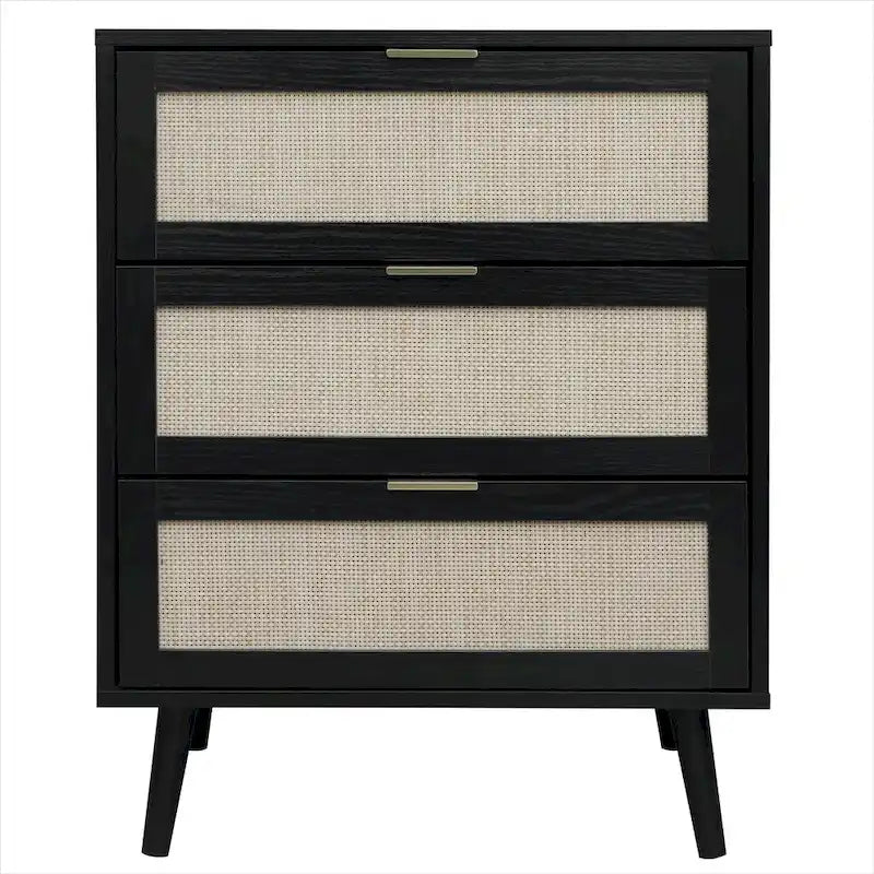 3-Drawer Rattan Storage Cabinet with Wood Legs