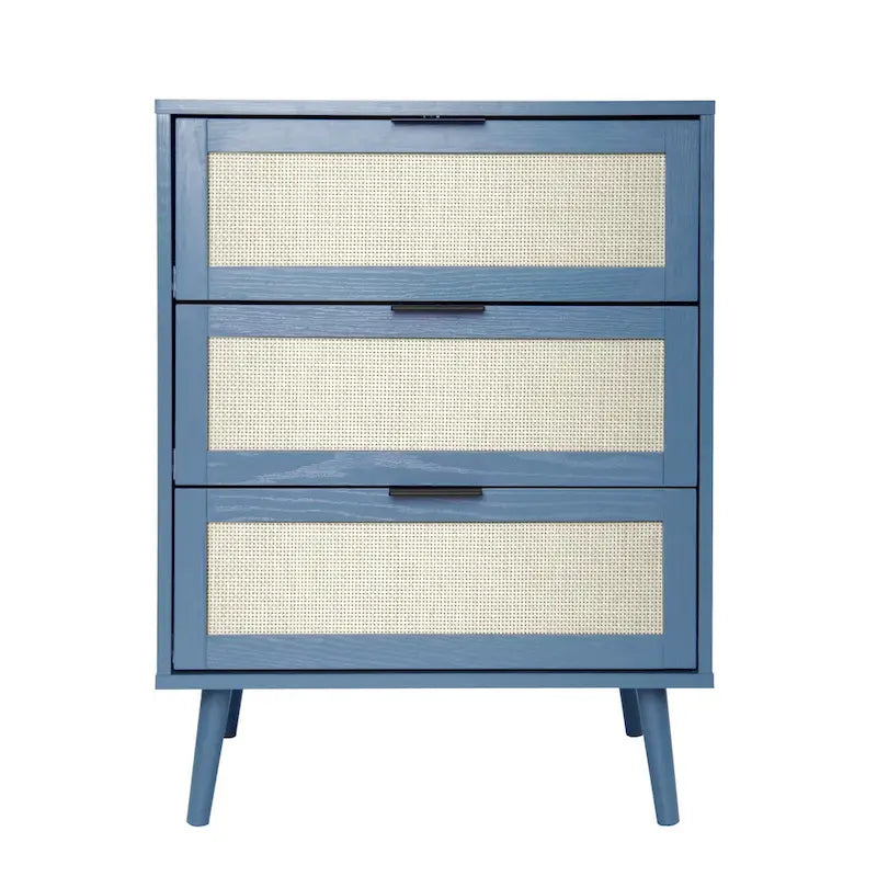 3-Drawer Rattan Storage Cabinet with Wood Legs