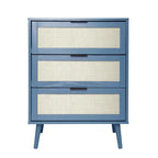 Mobiletto portaoggetti in rattan a 3 cassetti con gambe in legno