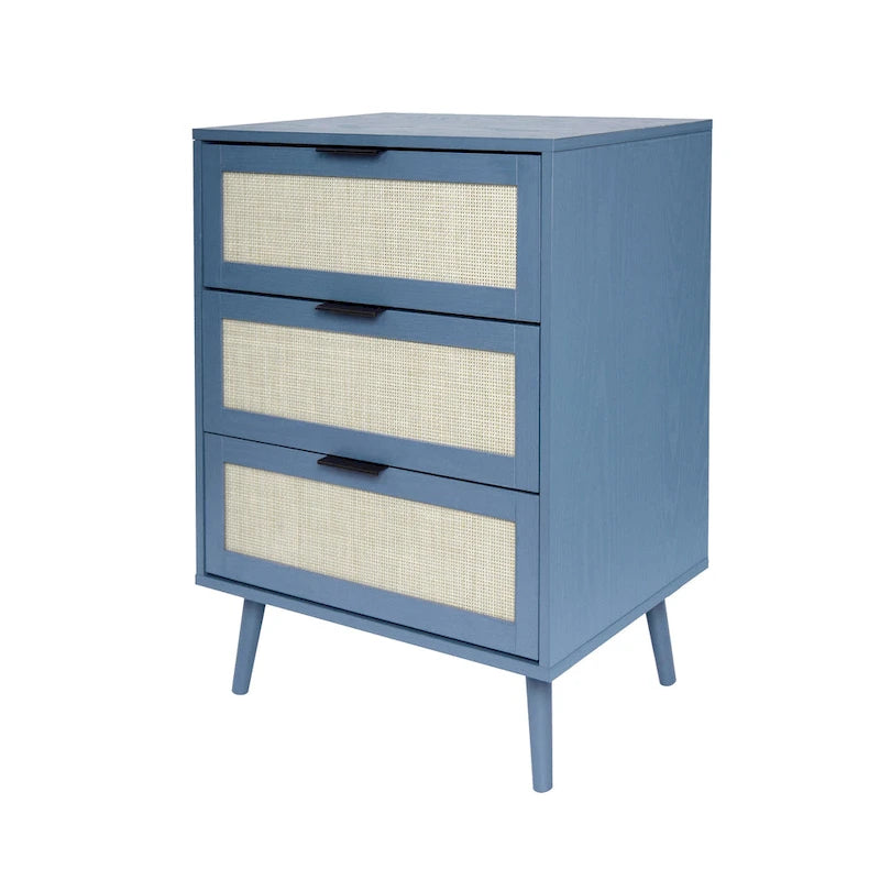 3-Drawer Rattan Storage Cabinet with Wood Legs