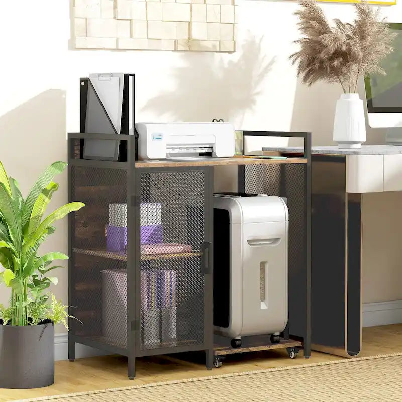 Rolling Printer Stand with USB Charging Ports and Adjustable Shelf