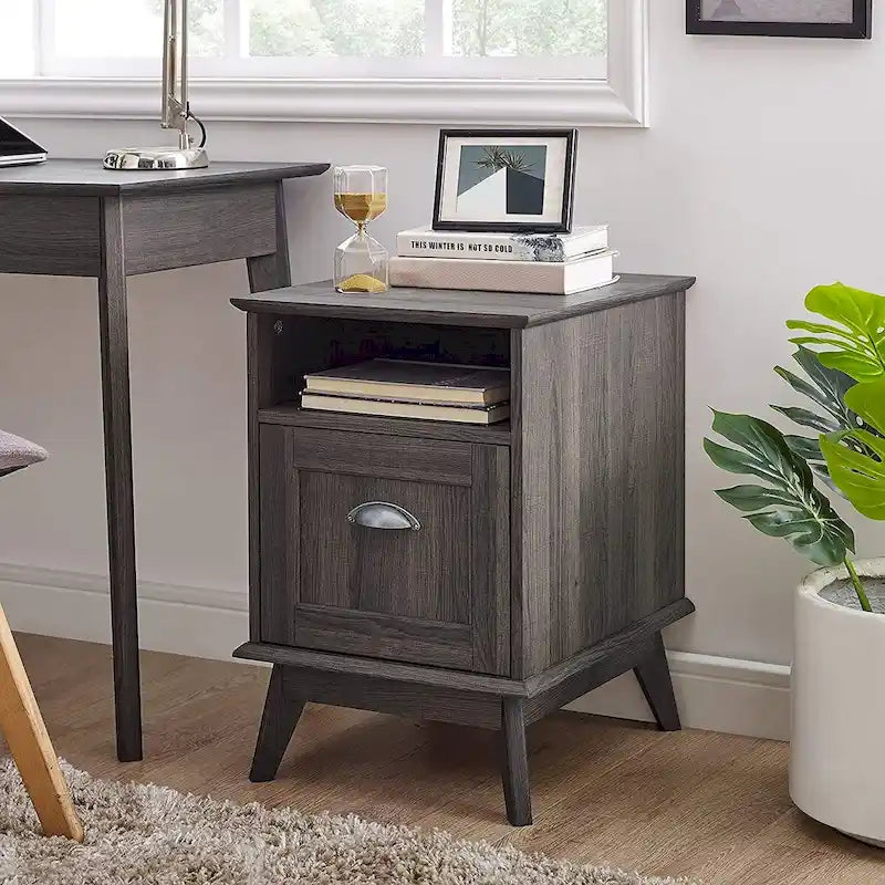 Wooden Home Office File Cabinet with Fully Extended Drawer