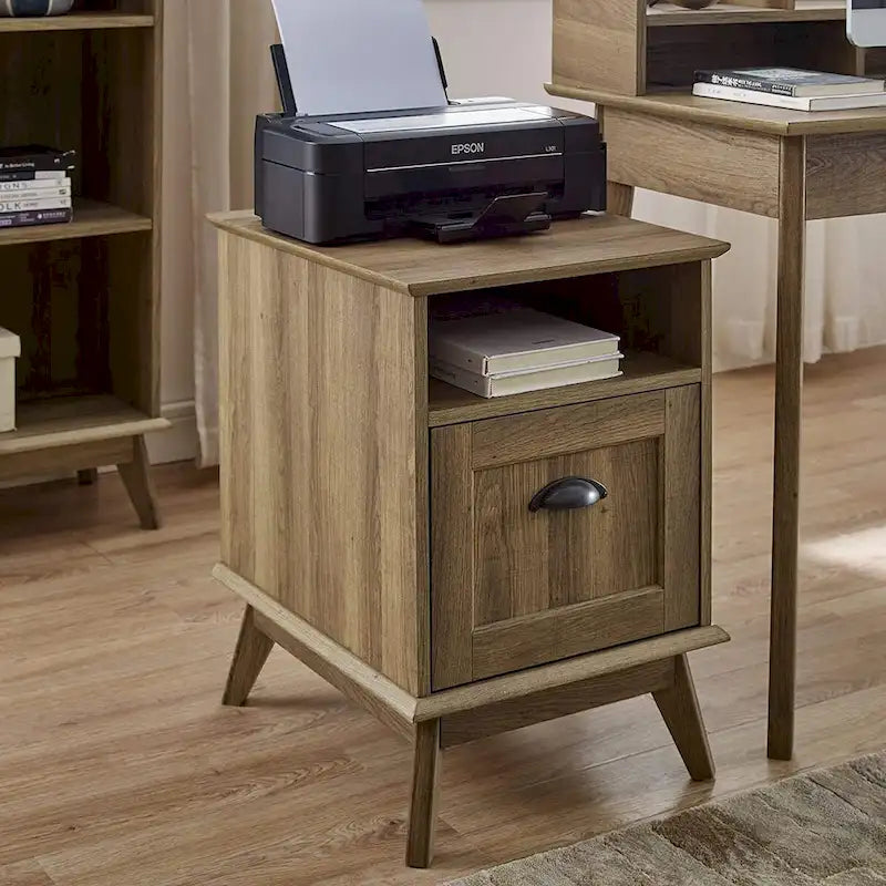 Wooden Home Office File Cabinet with Fully Extended Drawer