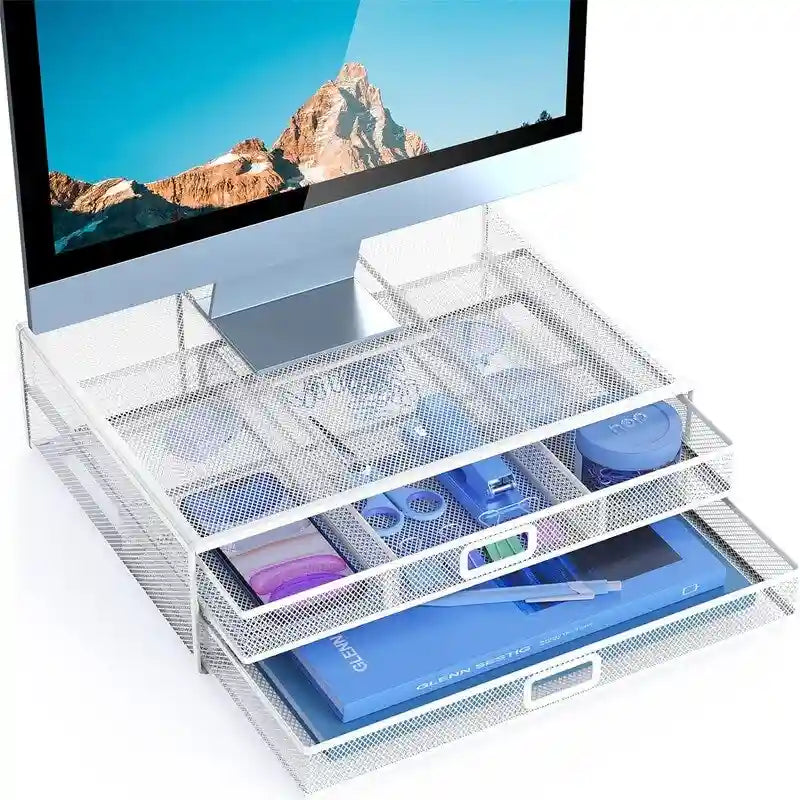 2-Tier Monitor Stand with Drawer for Home Office