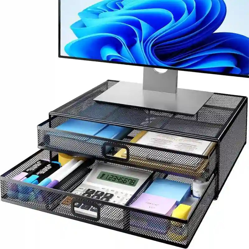 2-Tier Monitor Stand with Drawer for Home Office