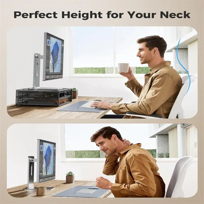 2-Tier Monitor Stand with Drawer for Home Office
