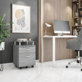 Rolling File Cabinet with Glass Top and Locking Drawers - Grey