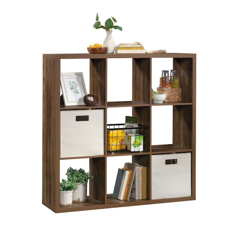 9-Cube Storage Organizer Bookcase in Mystic Oak Finish