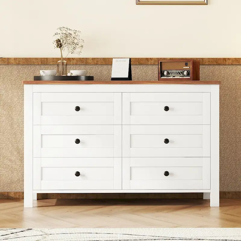 Retro Farmhouse Style Storage Cabinet with 6 Drawer