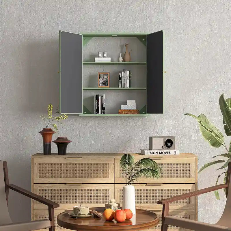 Two Door Wall-Mounted Mirror Cabinet with Retro Style