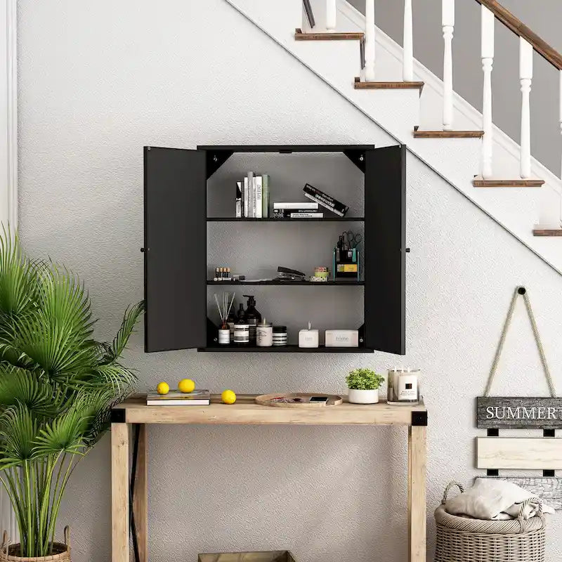 Two Door Wall-Mounted Mirror Cabinet with Retro Style