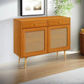 Rattan Doors Kitchen Cabinet with 2 Drawers and Adjustable Shelf