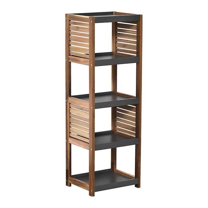 4-Tier Open-Shelf Storage Unit with Vented Design in Brown and Gray