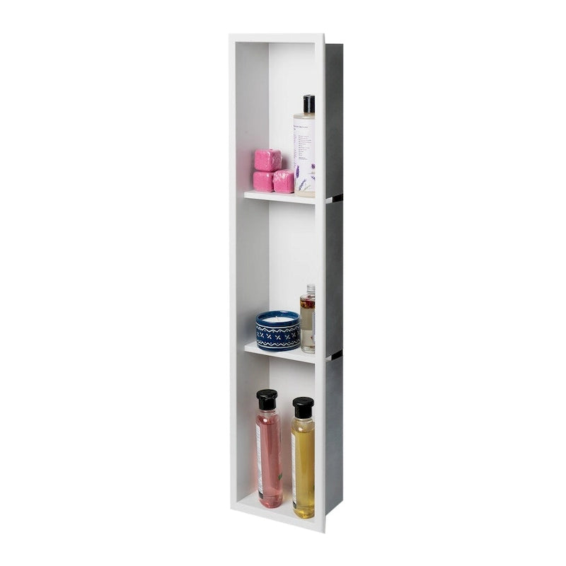 ALFI brand 8 x 36 White Matte Stainless Steel Vertical Triple Shelf Bath Shower Niche
