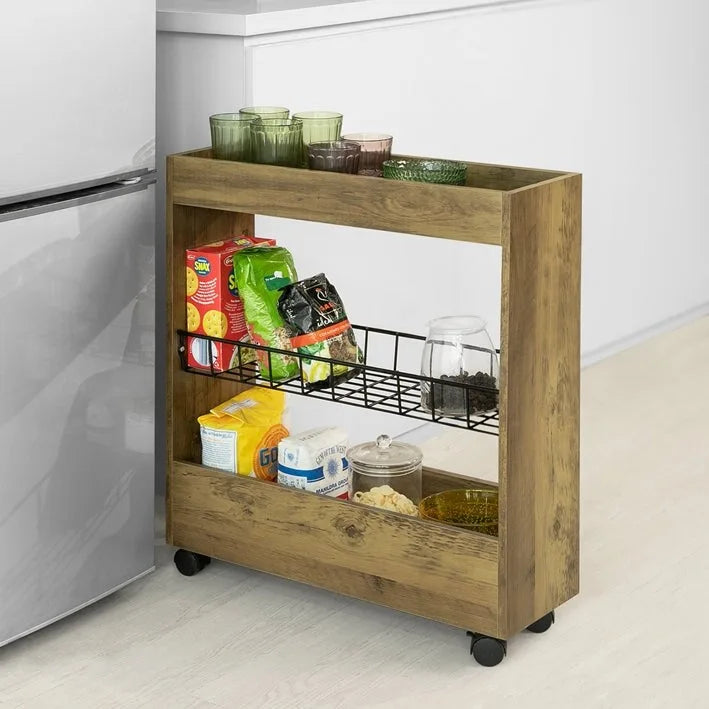 Freestanding 3-Tier Open Shelf Bathroom Storage Cabinet with Castors