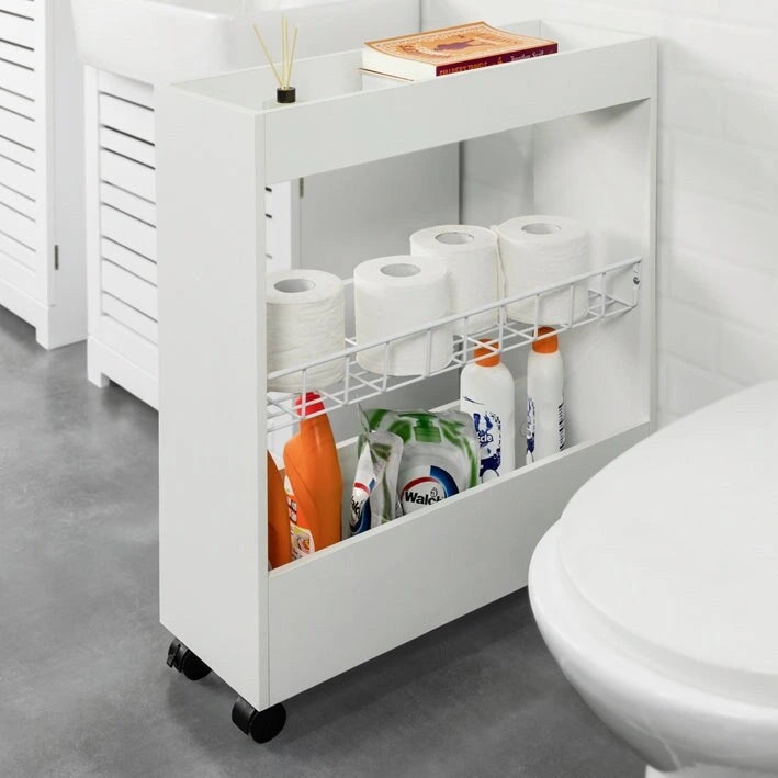Freestanding 3-Tier Open Shelf Bathroom Storage Cabinet with Castors