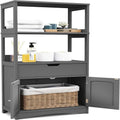 Black Freestanding Bathroom Floor Cabinet with Open Shelves and Drawer