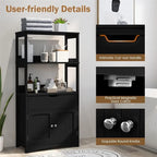 Mobiletto a terra nero per bagno con ripiani aperti e cassetto