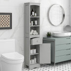 Mobiletto Alto da Bagno, Armadietto Indipendente con Cassetto, in MDF, Ripiano Regolabile