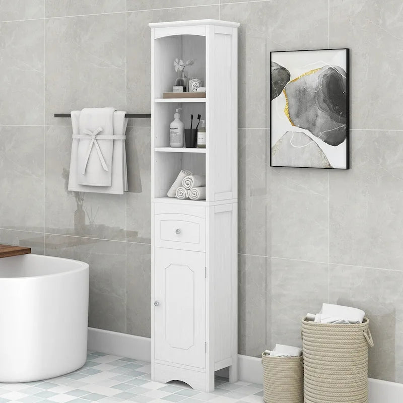 Tall Bathroom Cabinet,Freestanding Storage Cabinet with Drawer,MDF Board,Adjustable Shelf