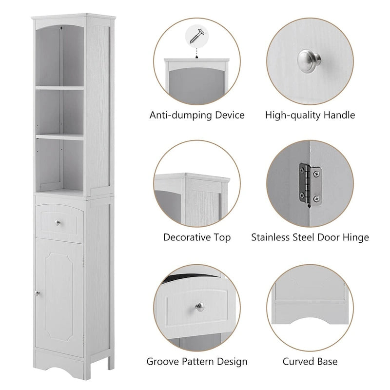 Tall Bathroom Cabinet,Freestanding Storage Cabinet with Drawer,MDF Board,Adjustable Shelf