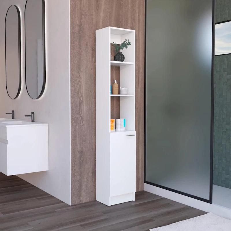 Tall Linen Bathroom Storage Cabinet with 6 Shelves and Single Door