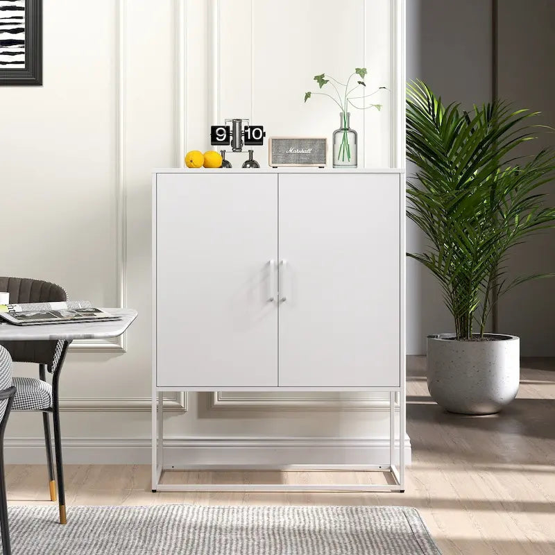 Heavy Duty Metal Buffet Sideboard Modern Steel Storage Cabinet with 2 Shelves, Free Standing