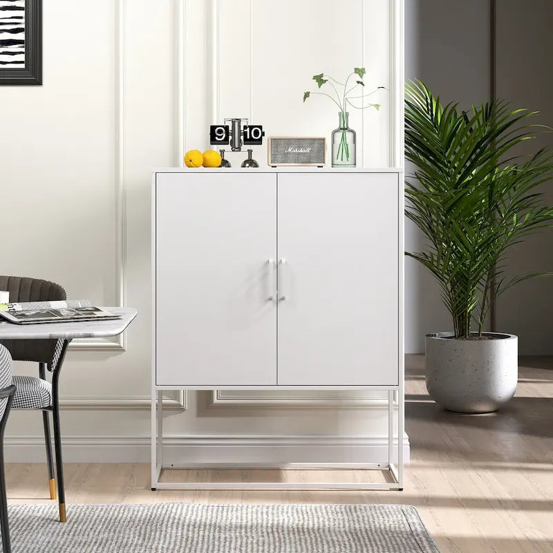 Heavy Duty Metal Buffet Sideboard Modern Steel Storage Cabinet with 2 Shelves, Free Standing