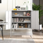 Credenza a buffet in metallo resistente, armadietto moderno in acciaio con 2 ripiani, autoportante