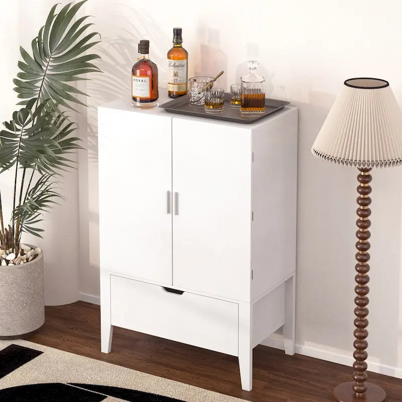 Industrial Bar Cabinet with Wine Rack and Stemware Holder