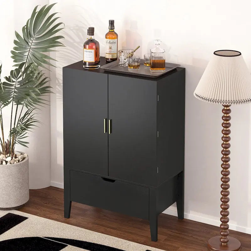 Industrial Bar Cabinet with Wine Rack and Stemware Holder
