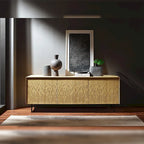 Credenza Consolle in Bambù Carbonizzato con Ante Tagliate al Laser e Cerniere Ammortizzate