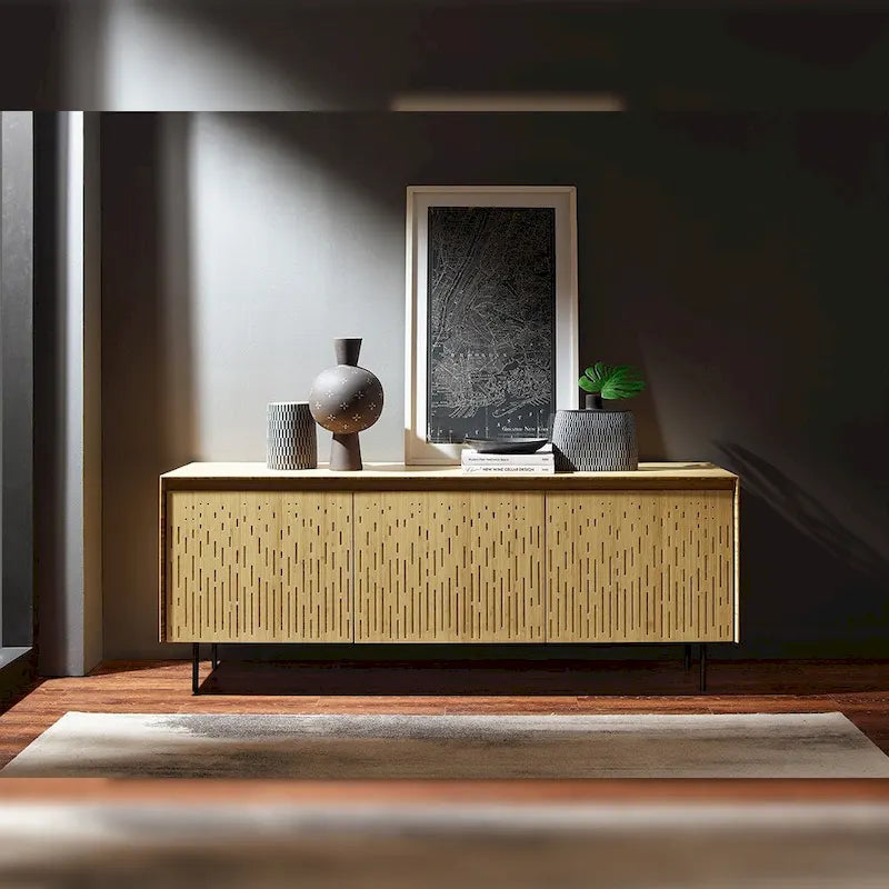 Charcoal Bamboo Console Sideboard with Laser Cut Doors and Soft-Close Hinges