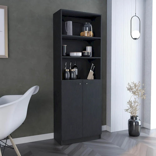 2-Door Bookcase with 3 Open Shelves and Hidden Storage
